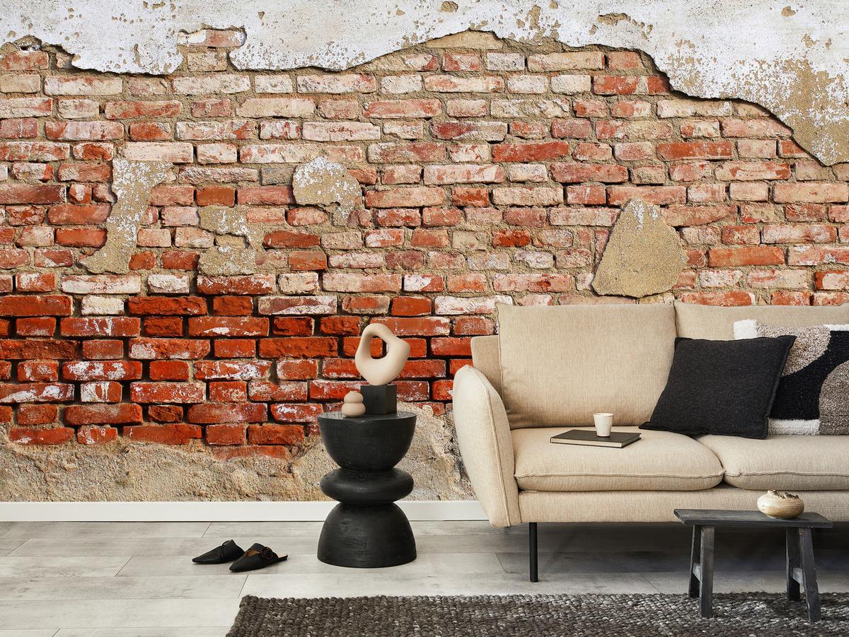 FOTOTAPETE für Wohnzimmer Alte Rissige Rote Ziegelwand Rustikal 450x315 - Beige/Rot, Papier (450/315cm) - Muralo