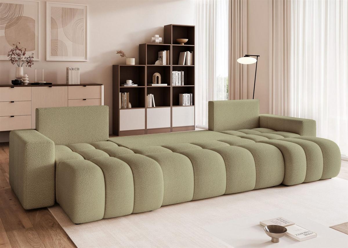 WOHNLANDSCHAFT Anabel Schlaffunktion - Grün, Holzwerkstoff/Textil (318/79/145cm) - Fun Möbel