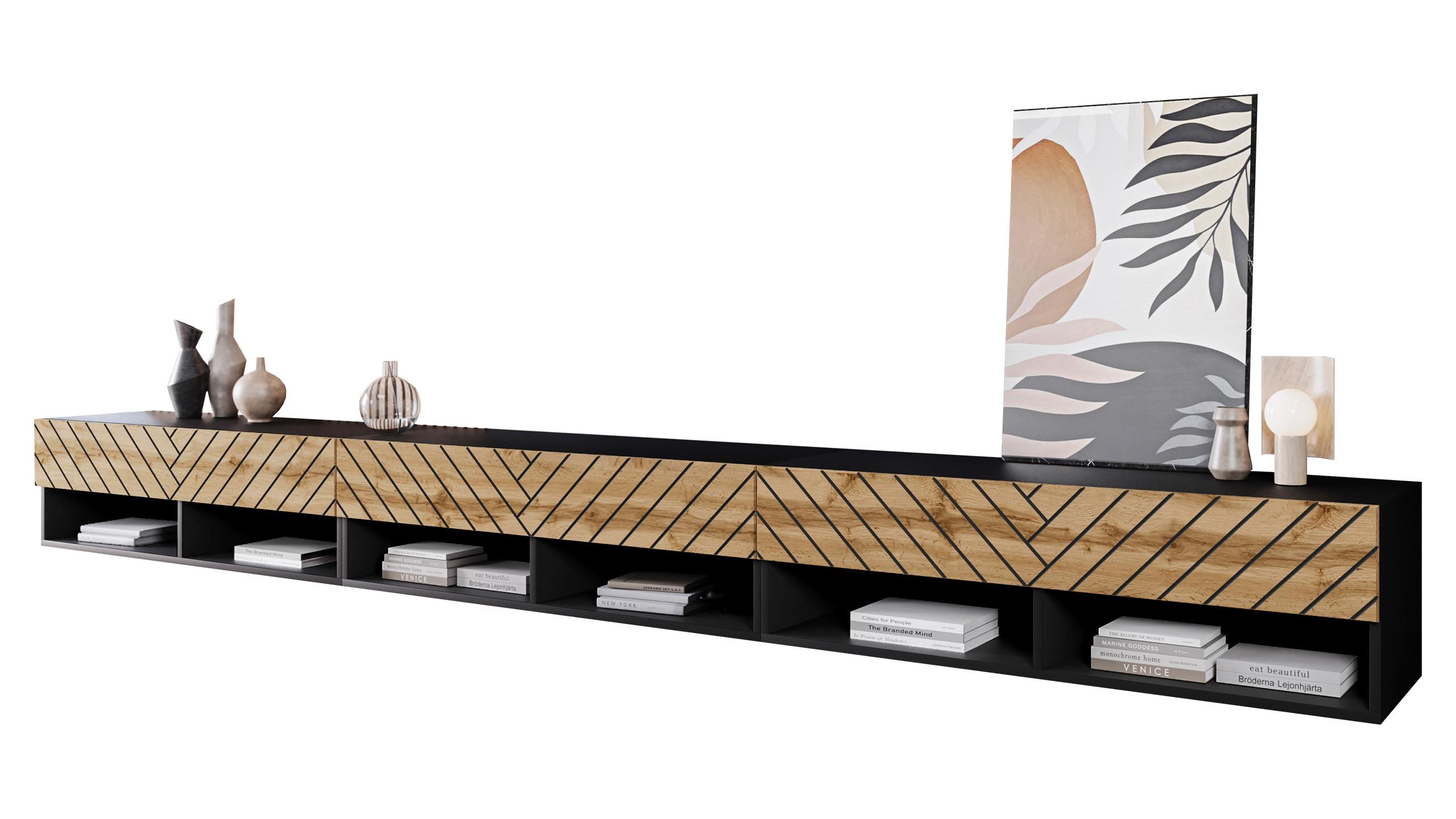 TV-LOWBOARD A300 MDF - Eiche Wotan/Graphitfarben, Holzwerkstoff/Kunststoff (300/30/33cm) - MIRJAN24