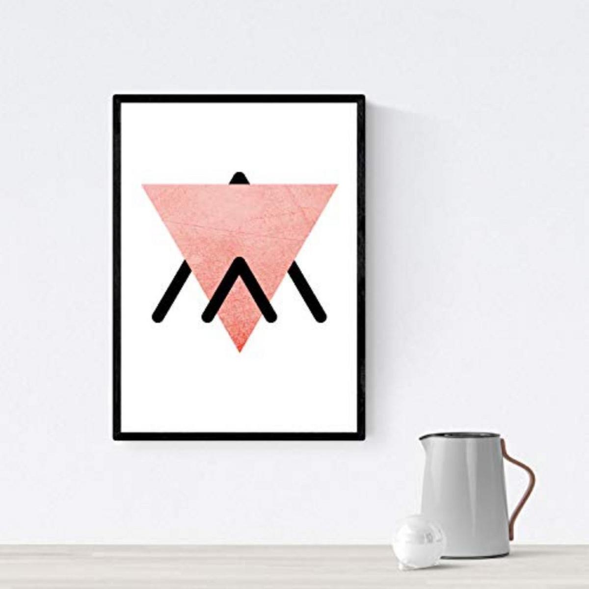 POSTER Set mit 4 Geometrische Nordischer Dreiecken im Blau und Rottönen A4 Schwarzer Rahmen - Schwarz, Papier (29.7/3cm) - Nacnic