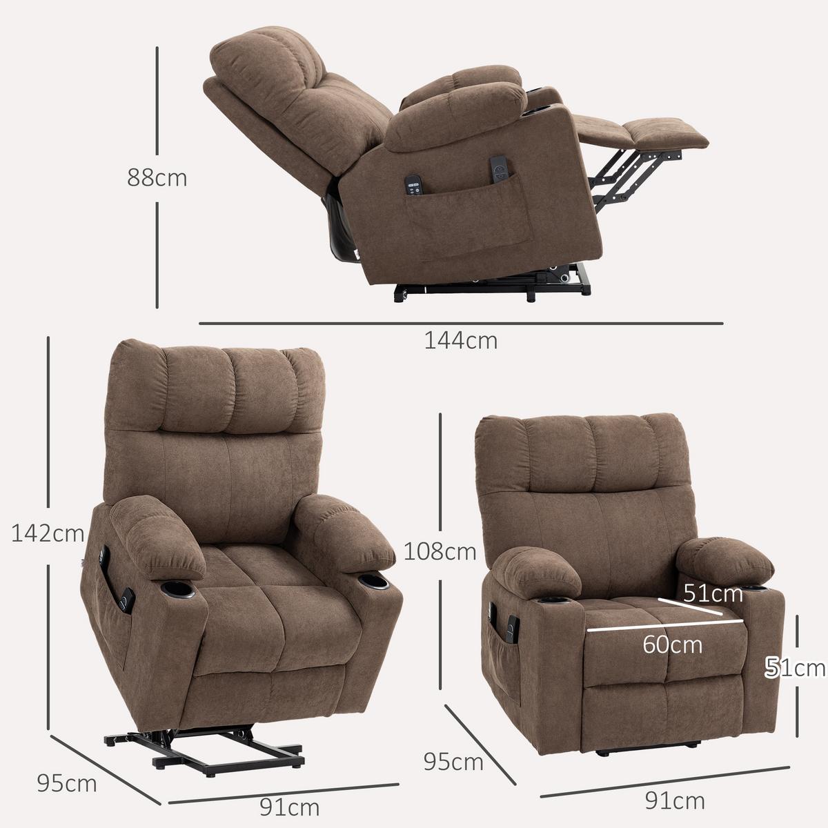 FERNSEHSESSEL mit Aufstehhilfe, Braun - Schwarz/Braun, Textil/Metall (95/109/91cm) - HOMCOM