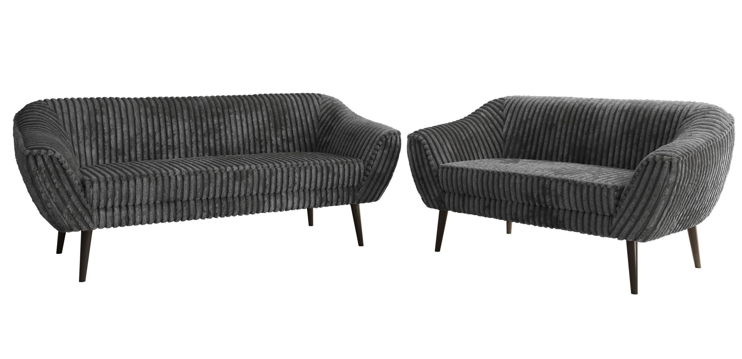 SITZGARNITUR PIRS 3+2 - Grau Cord - Schwarze Beine - Schwarz/Grau, Holzwerkstoff/Textil (180/75/74cm) - MKS