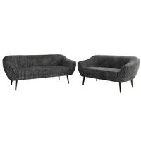 SITZGARNITUR PIRS 3+2 - Grau Cord - Schwarze Beine - Schwarz/Grau, Holzwerkstoff/Textil (180/75/74cm) - MKS