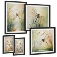 BILDER SET 5er Set - 50x50 cm & 20x30 cm & 40x60 cm Schwarzer Rahmen - Strandbretter, Surfboote, Vögel - Schwarz, Kunststoff (40/60cm) - TULUP