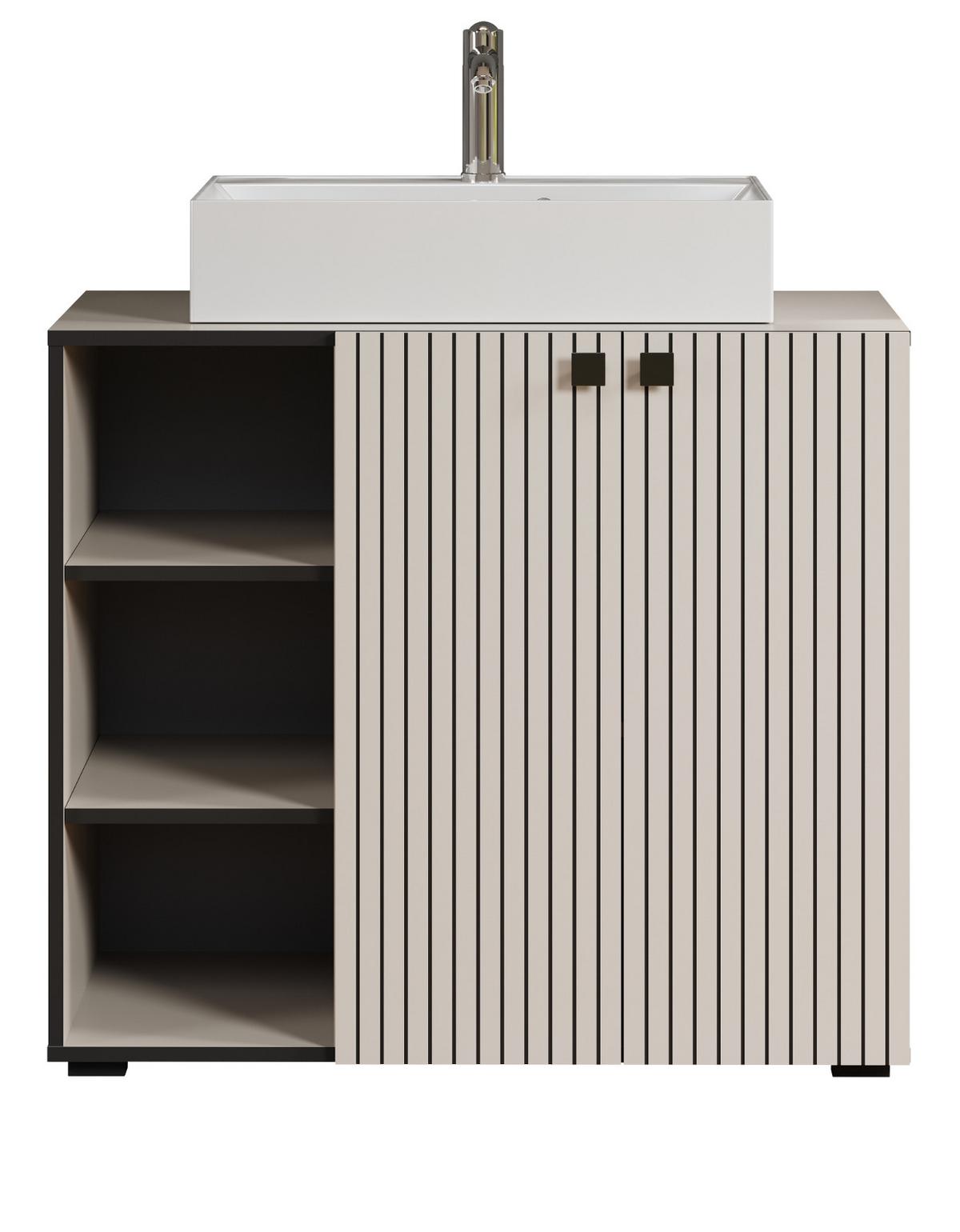 WASCHTISCH Kaschmir, Grau 90 cm, Set inklusive Waschbecken - Kaschmir/Schwarz, Holzwerkstoff/Metall (90/91/53cm) - Top.Furn