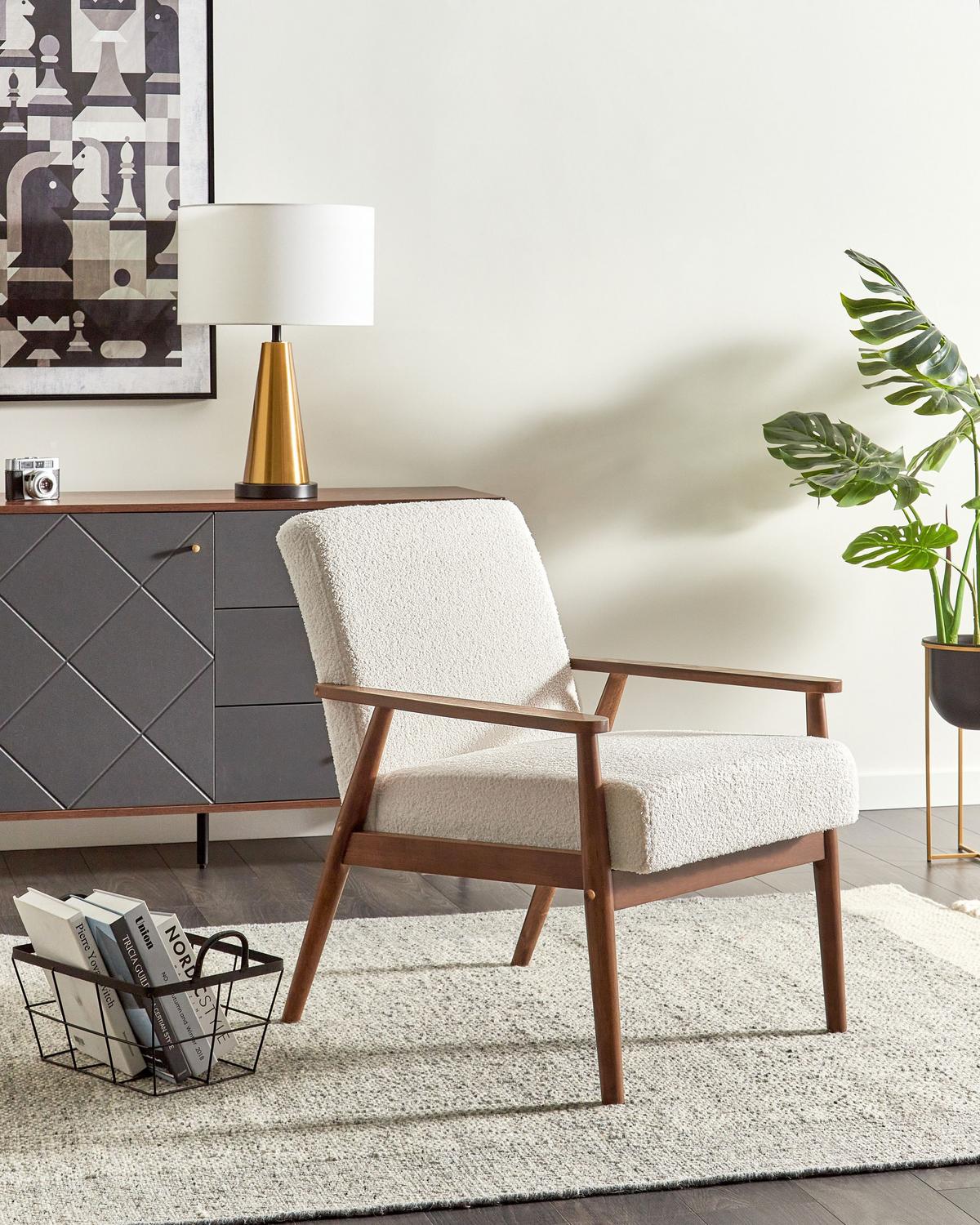 SESSEL Weiß Esrum - Creme/Braun, Textil (62/79/80cm) - Beliani