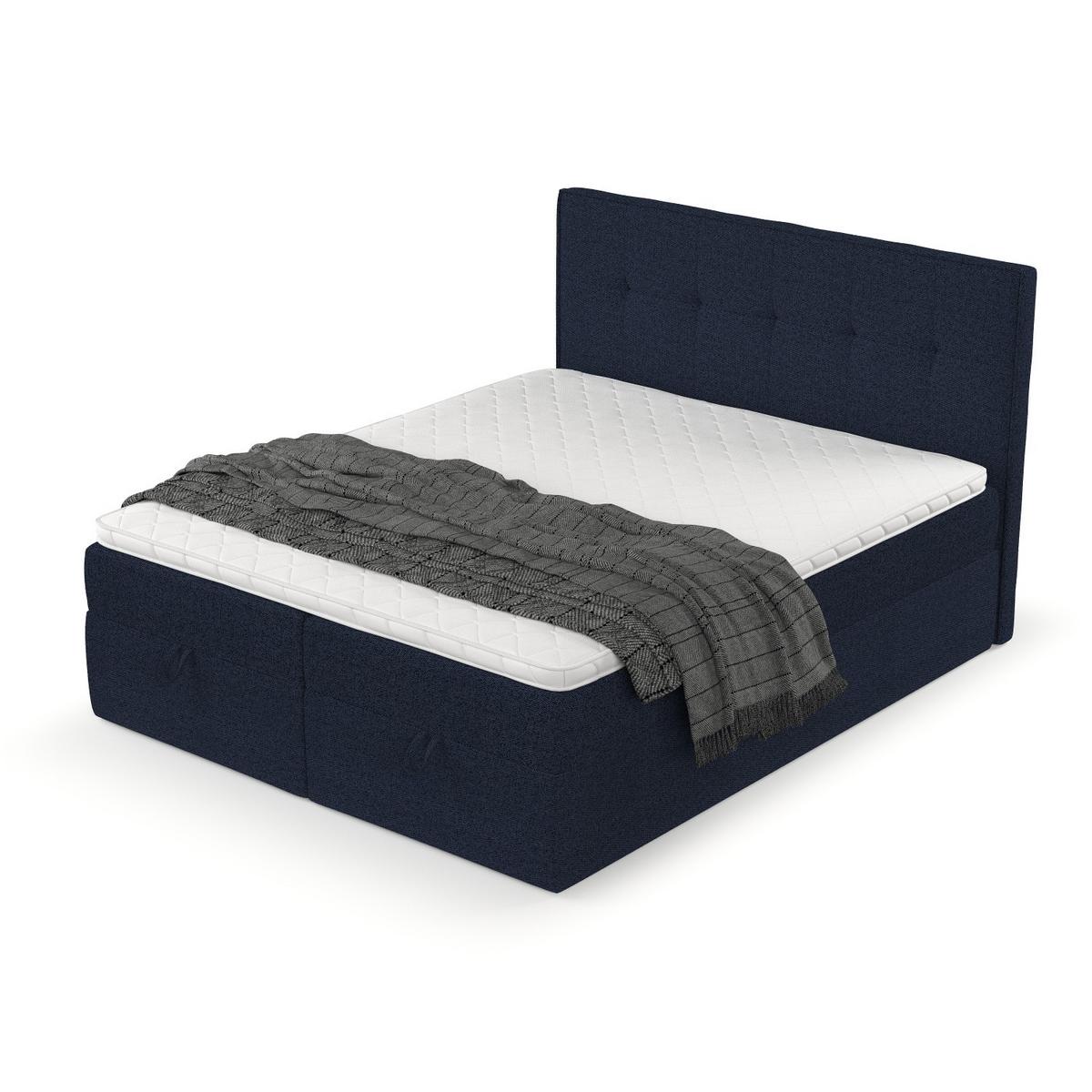 BOXBETT Tivra 160/200 cm Marineblau im Riva Stoff - Schwarz/Dunkelblau, Holz/Holzwerkstoff (160/200cm) - AltaBeds