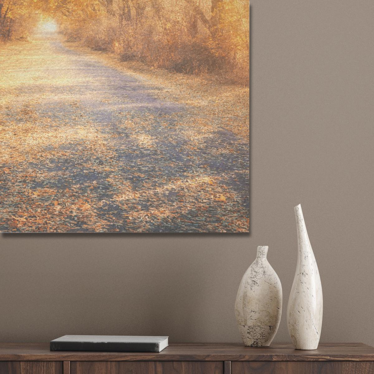 AKUSTIKBILD Wald - Herbst - Bäume - Waldweg - Natur Wandbilder 60x80 cm - Bernsteinfarben, Kunststoff (60/80/0.9cm) - MuchoWow