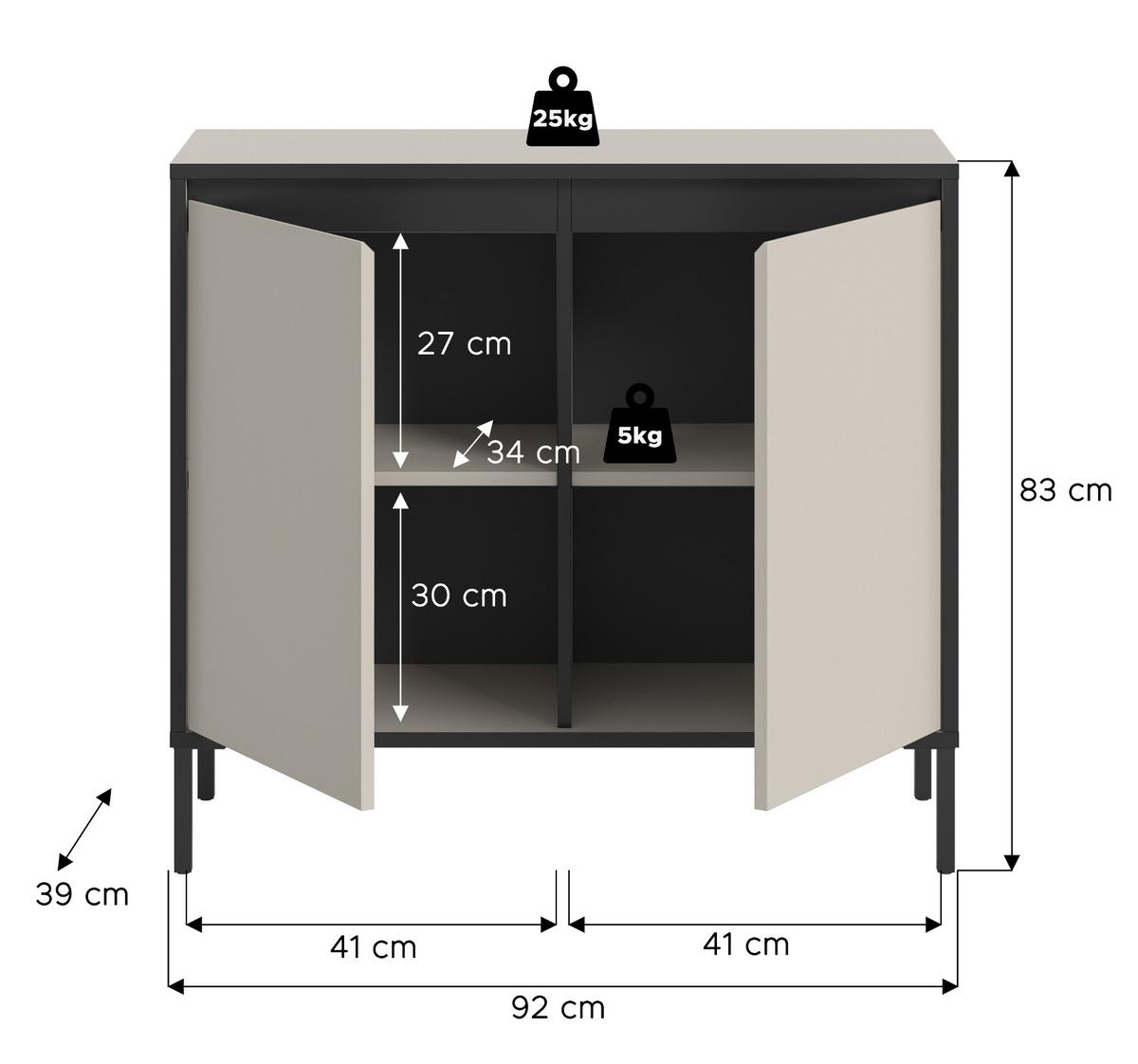 KOMMODE Sand / Kaschmit mit Schwarz, 2-türiges Sideboard mit 4 Fächern 92 x 83 cm - Sandfarben/Kaschmir, Holzwerkstoff/Metall (83/83/38cm) - Inn.Furn
