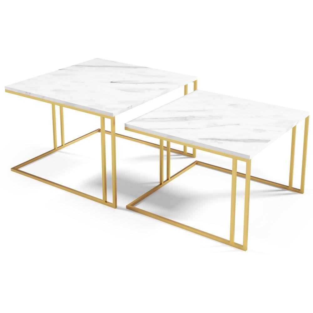 COUCHTISCH Astra, Doppel Kaffeetisch im Loft-Stil, Goldfarben+Marmor Bianco - Goldfarben/Weiß, Metall (76/76/50cm) - Beautysofa