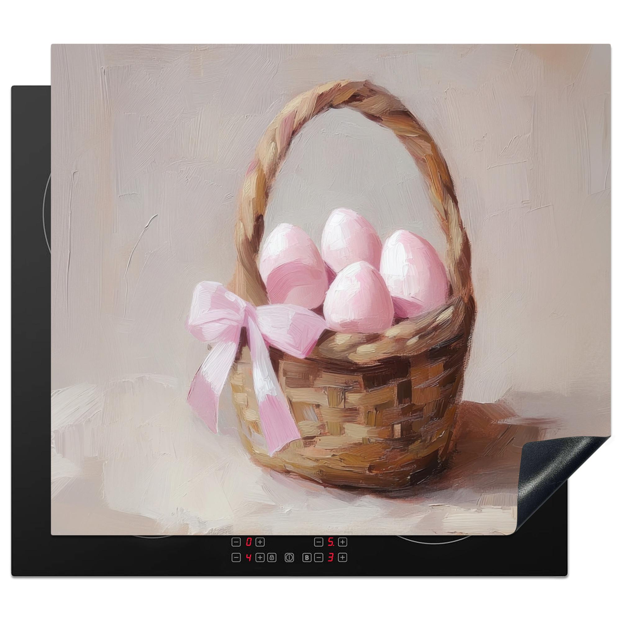 HERDABDECKPLATTE Korb - Eier - Rosa Abdeckung Ceranfeld 59x51 cm - Beige, Kunststoff (59/51/0.2cm) - MuchoWow