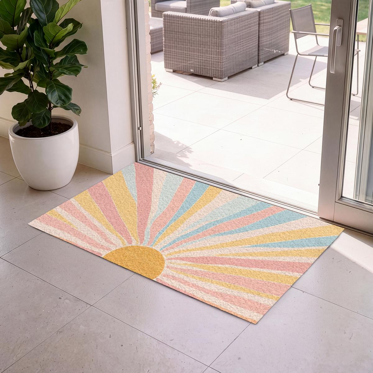 FUSSMATTE Illustration - Sonne - Pastellfarben Sauberlaufmatte 120x80 cm - Hellrosa, Kunststoff (120/0.4cm) - MuchoWow