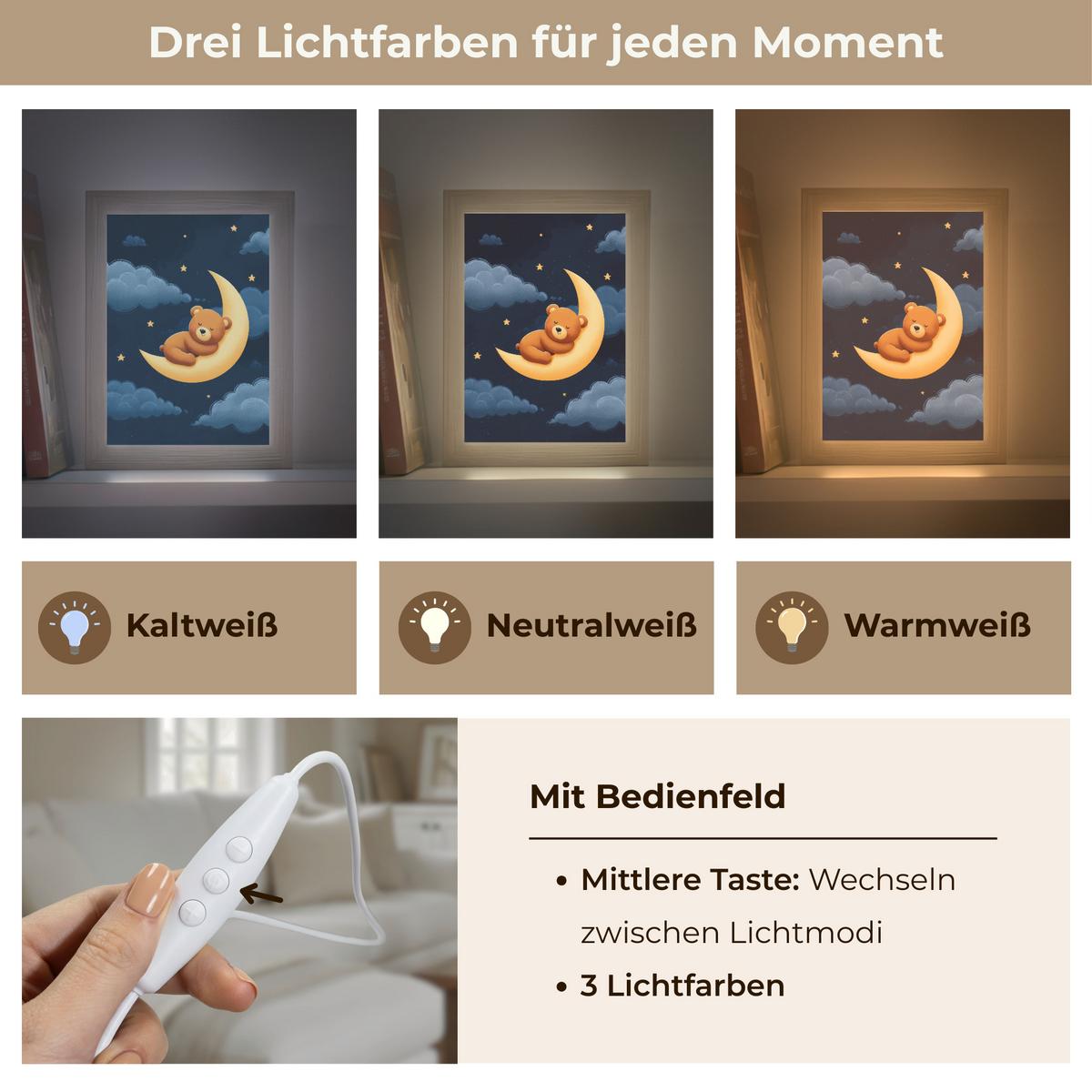 WANDLEUCHTE Teddybär - Mond - Wolken - Sterne 15x20 cm - Dunkelblau, Holzwerkstoff (15/20/8cm) - OnlyWow