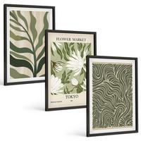 BILDER SET 3er Set - 40x60 cm Schwarzer Rahmen - Pflanzenmuster, Boho-Dekorationen - Schwarz, Kunststoff (40/60cm) - TULUP