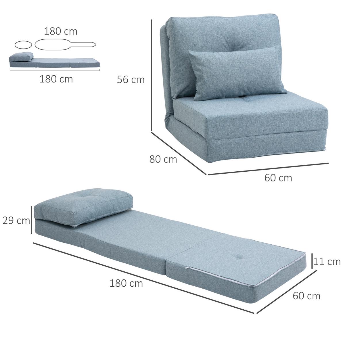 BODENSESSEL 2-in-1 Klappmatratze mit verstellbarer Rückenlehne Metall Himmelblau - Blau, Metall (60/56/80cm) - HOMCOM