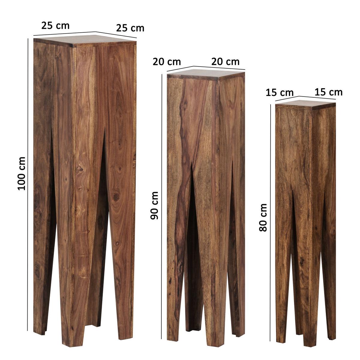 BEISTELLTISCH 3er Set Massivholz Quadratisch Modern, Dunkelbraun 25x25x100 cm - Braun, Holz (25/25/100cm) - KADIMA DESIGN