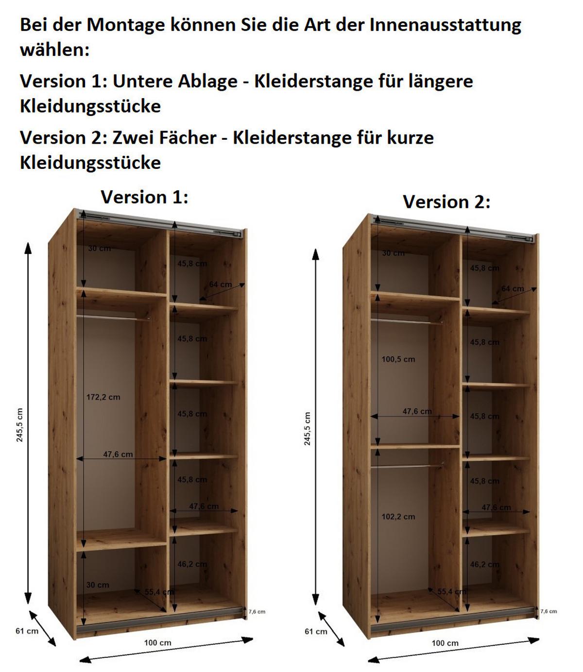 SCHWEBETÜRENSCHRANK 245,5/100/64 2-türig - Schwarz, Holz/Metall (100/245/64cm) - Abiks Möbel