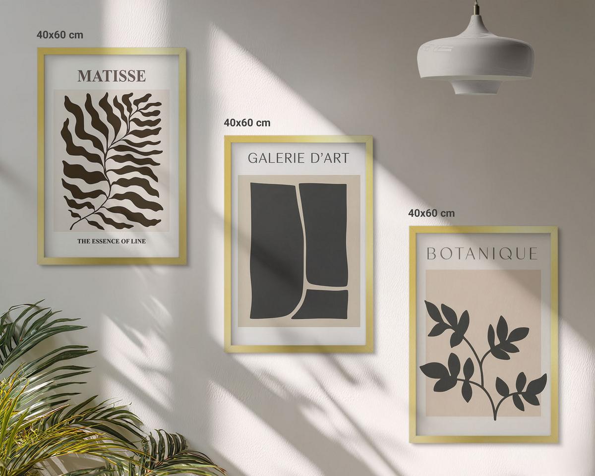 BILDER SET 3er Set - 40x60 cm Goldrahmen - Minimalistische Pflanzenposter - Goldfarben, Kunststoff (40/60cm) - TULUP