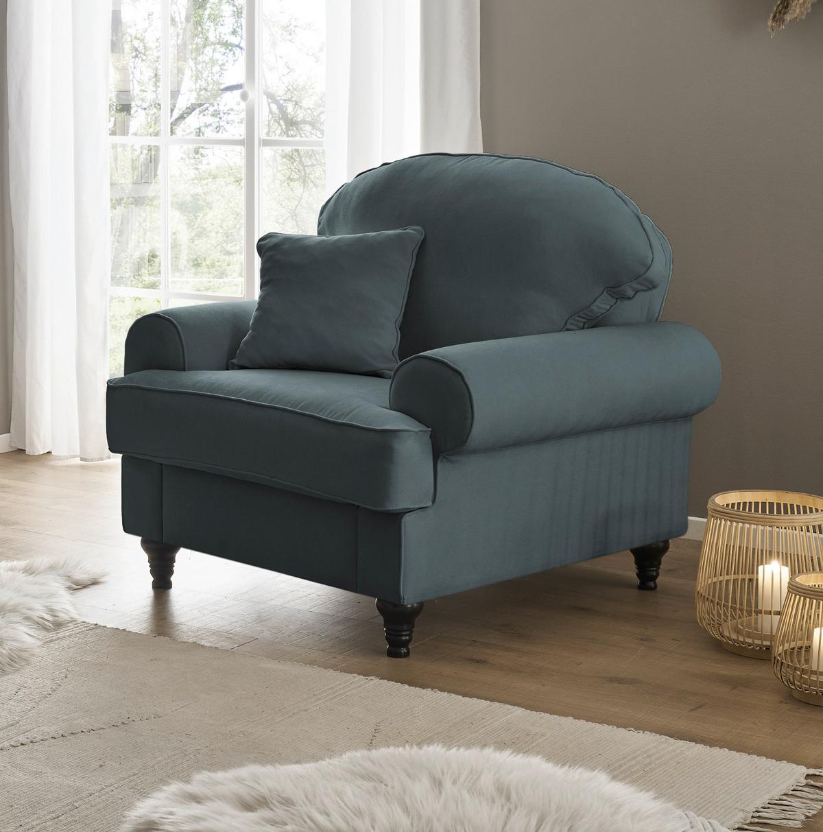 SESSEL grau Landhaus, Loungesessel 110 cm - Braun/Grau, Holz/Textil (110/95/100cm) - Furn.Design