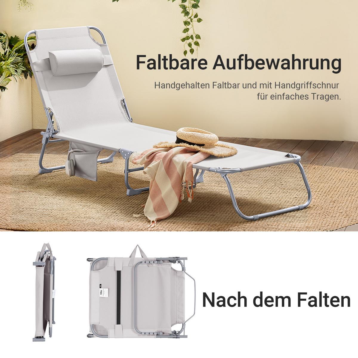 SONNENLIEGE 2er Set Beige - Beige, Textil/Metall (195/58/63cm) - SoBuy
