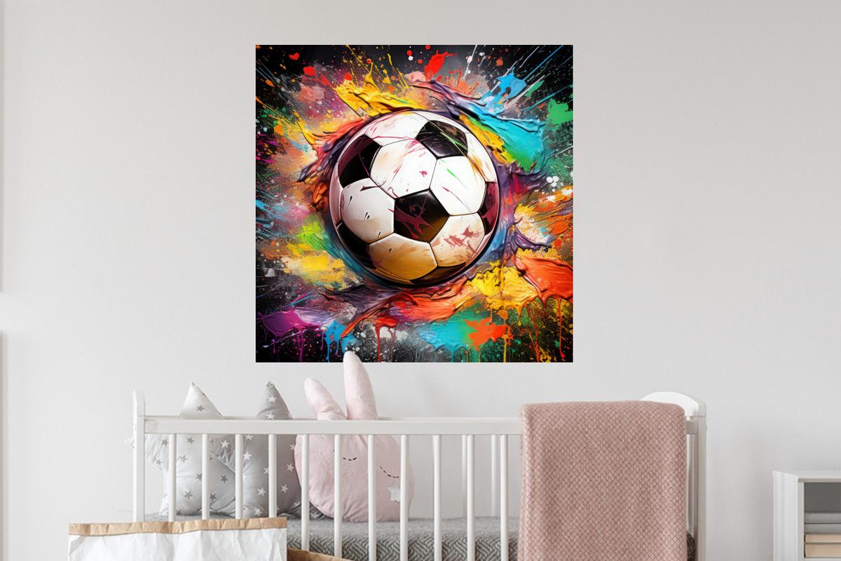 WANDTATTOO Fußball - Farbe - Farben - Schwarz - Weiß Wanddeko 50x50 cm - Weiß, Kunststoff (50/50/0.1cm) - MuchoWow