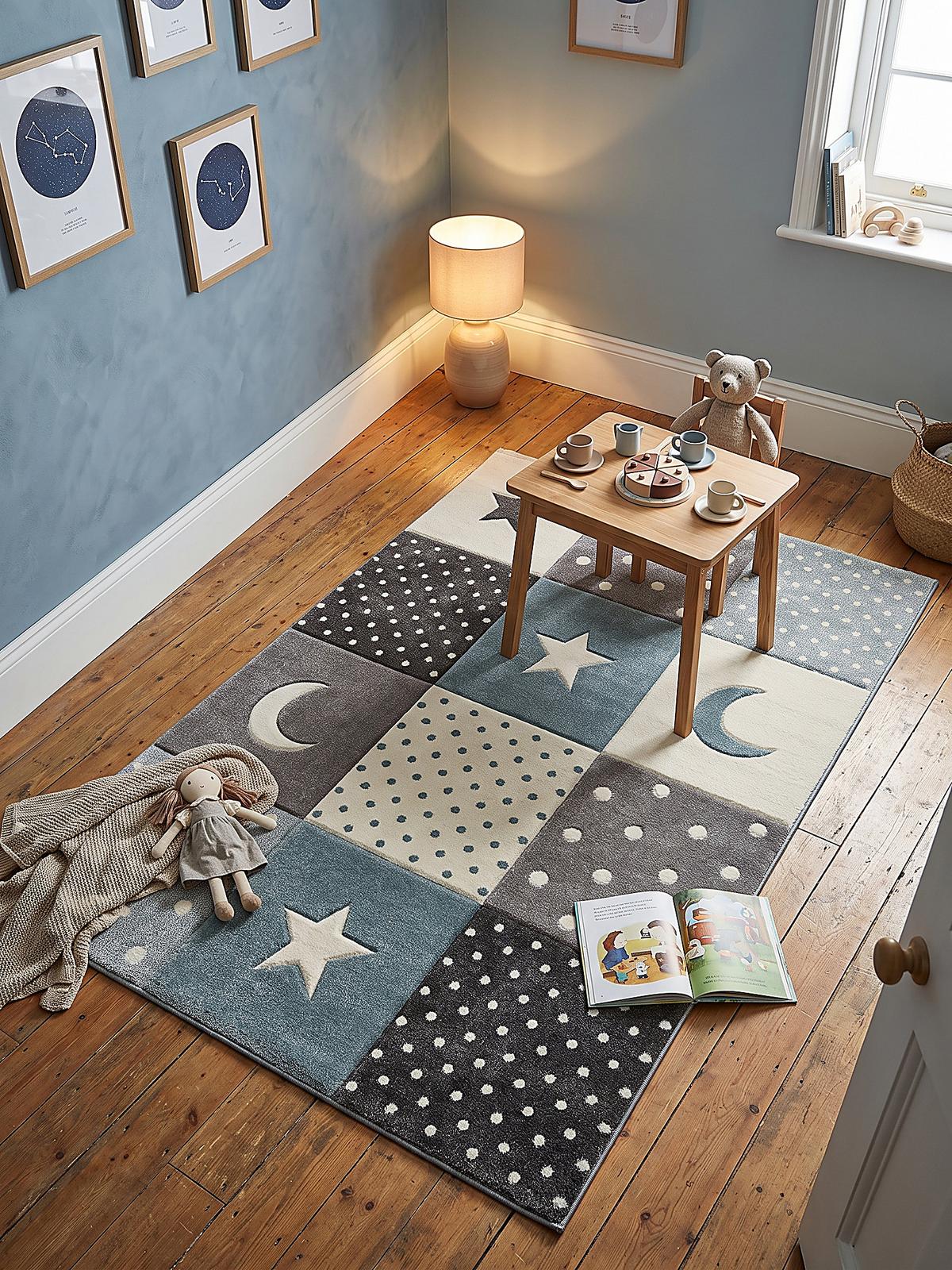 KINDERTEPPICH Kurzflor Sterne IDRO Polypropylen Blau 80 x 150 cm - Blau, Textil (80/150cm) - KADIMA DESIGN