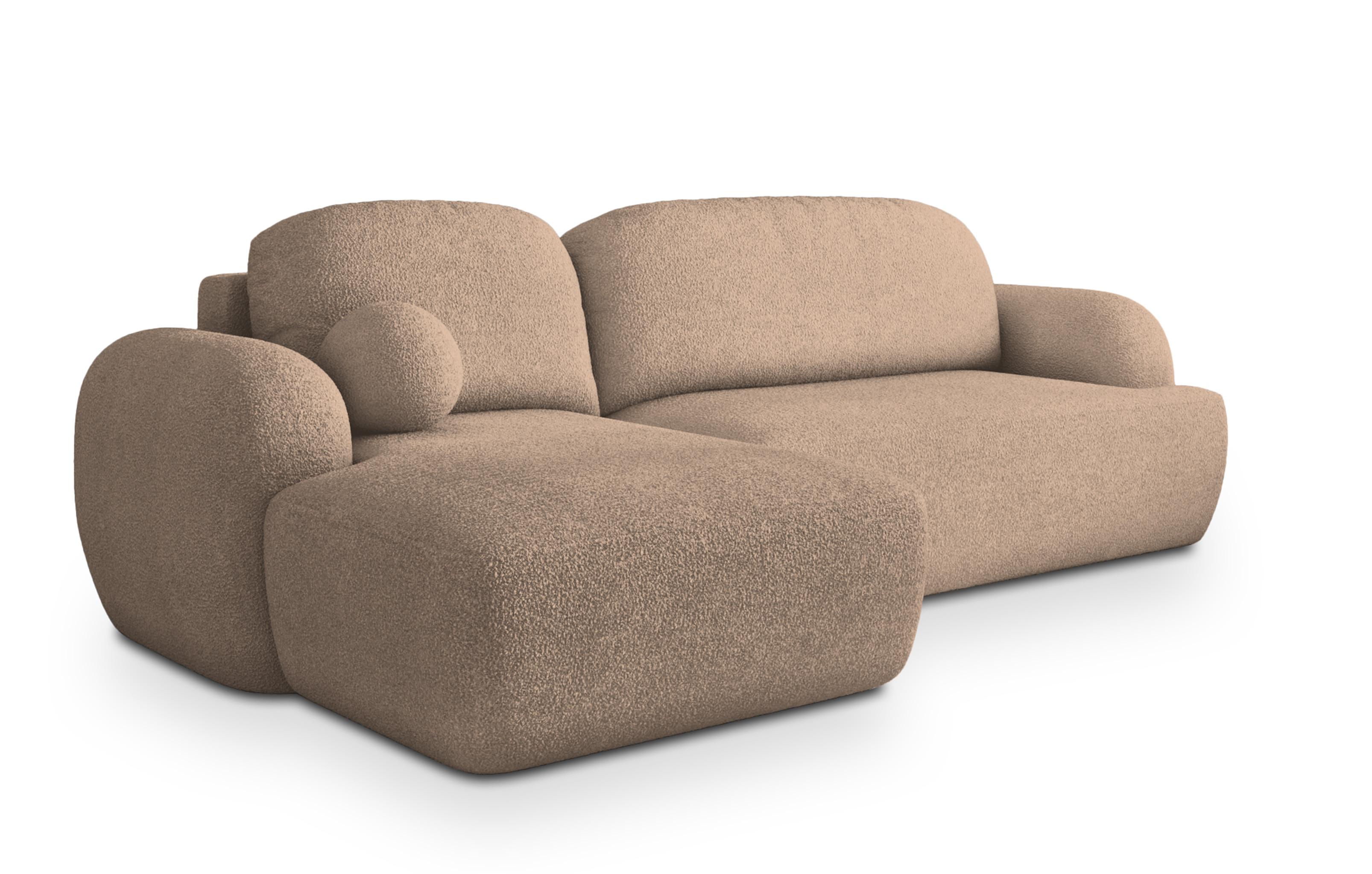ECKSOFA MODENZA N L-S Beige Boucle-Stoff mit Schlaffunktion - Beige/Schwarz, Holz/Kunststoff (266/148cm) - MASSENO