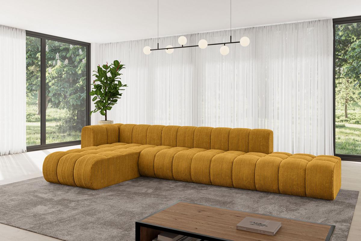 ECKSOFA modulares Sofa Zuvon-L2 - 387x177x70 cm Senfgelb - Currygelb, Holzwerkstoff/Textil (387/177cm) - ALTDECOR