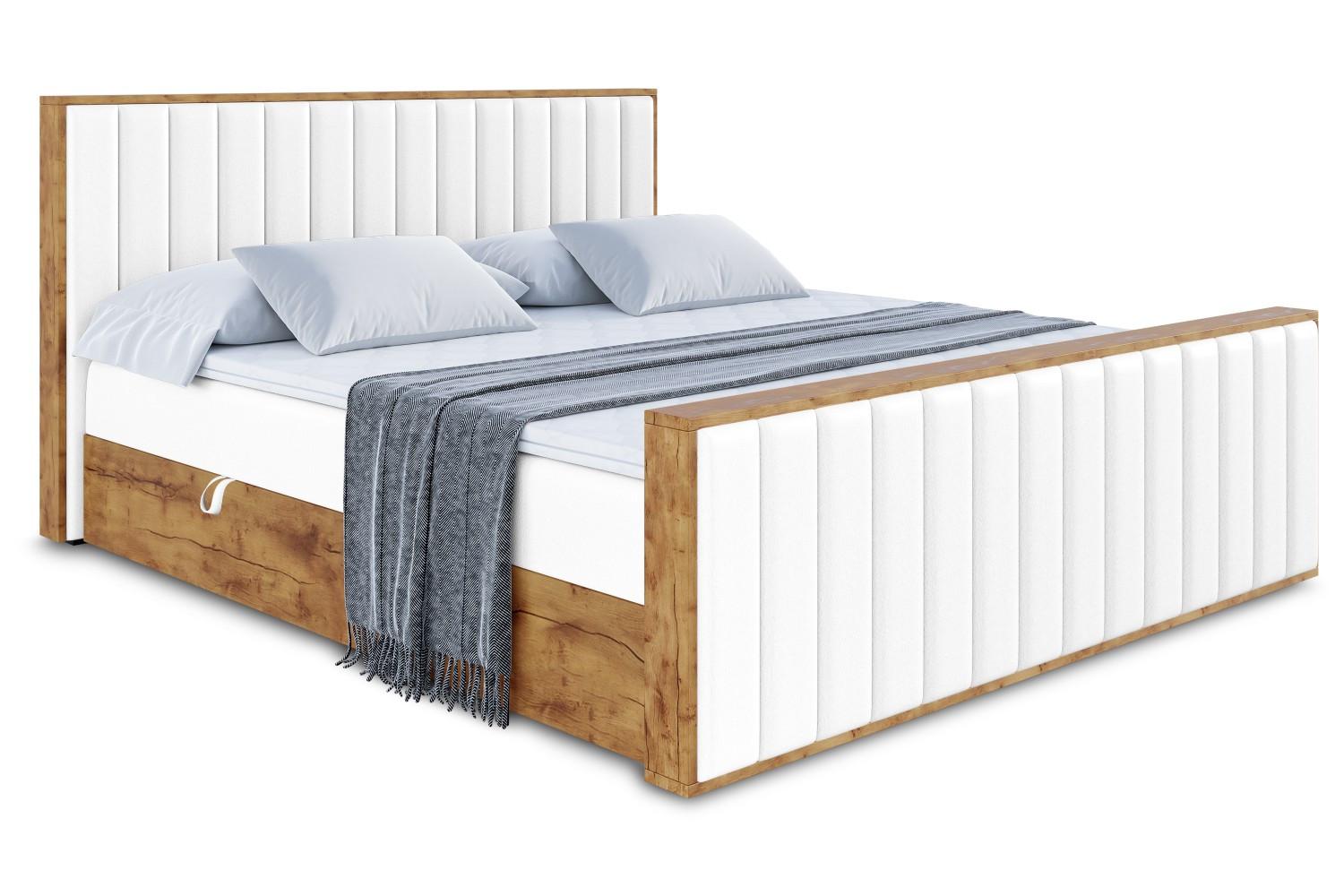 BOXBETT mit Matratze H4 und Lattenrost - LOLLI4-Z - 200x200 - Weiß Kunstleder - Weiß, Holzwerkstoff (200/200cm) - ALTDECOR