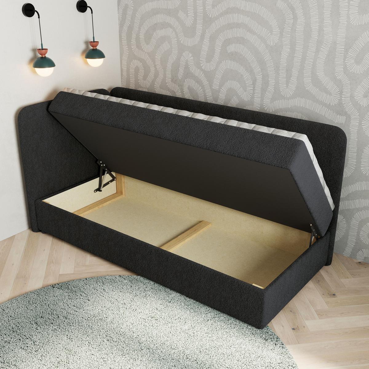 BOXBETT GINA 100x200 cm mit Matratze und Topper, H2+H3 - Schwarz - Schwarz, Holz (100/200cm) - MASSENO