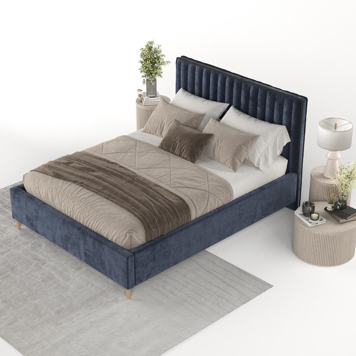 POLSTERBETT Aria 180/200 cm Marineblau im Lotta Stoff - Naturfarben/Dunkelblau, Holz/Holzwerkstoff (180/200cm) - AltaBeds