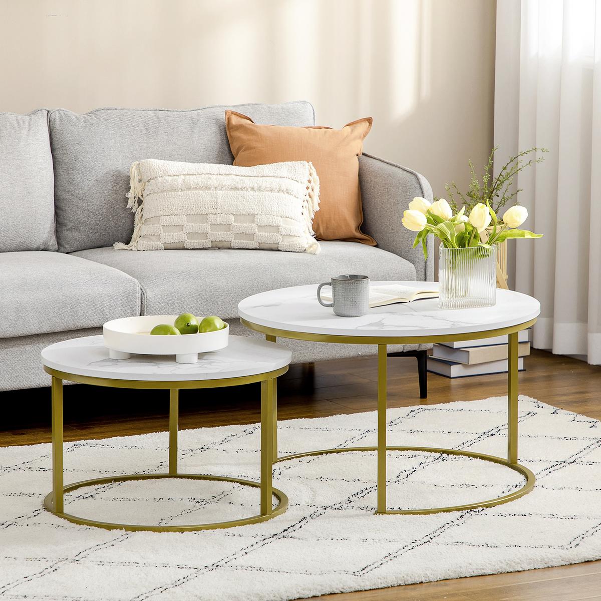 COUCHTISCH 2er-Set, bis 30 kg belastbar, Weiß - Weiß, Metall (74/74/46.3cm) - HOMCOM