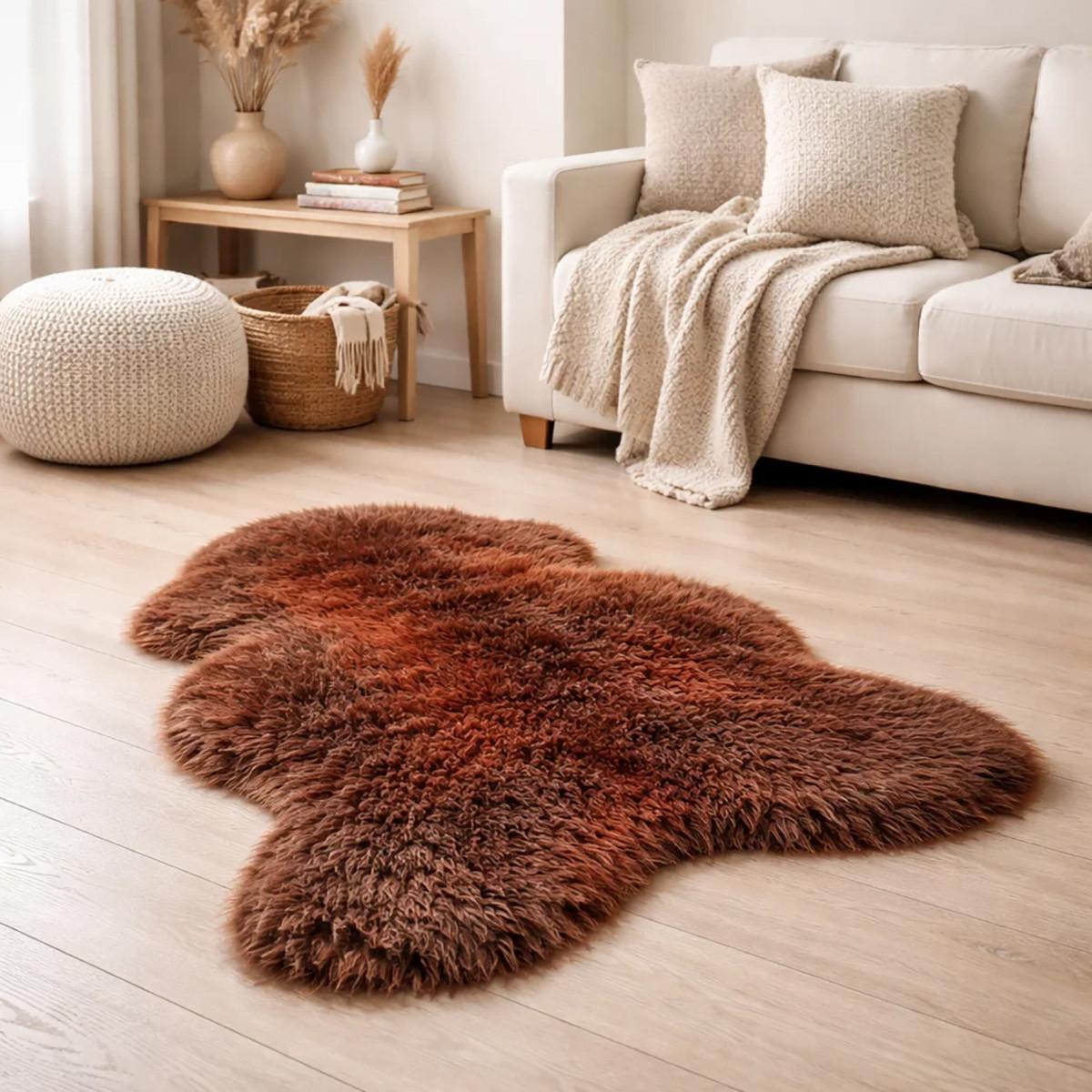 SCHAFFELL Premium Lammfell Natur ungeschoren weiche Wolle Lava dyed ca. 135 cm - Rotbraun, Fell (75/135cm) - Provellus