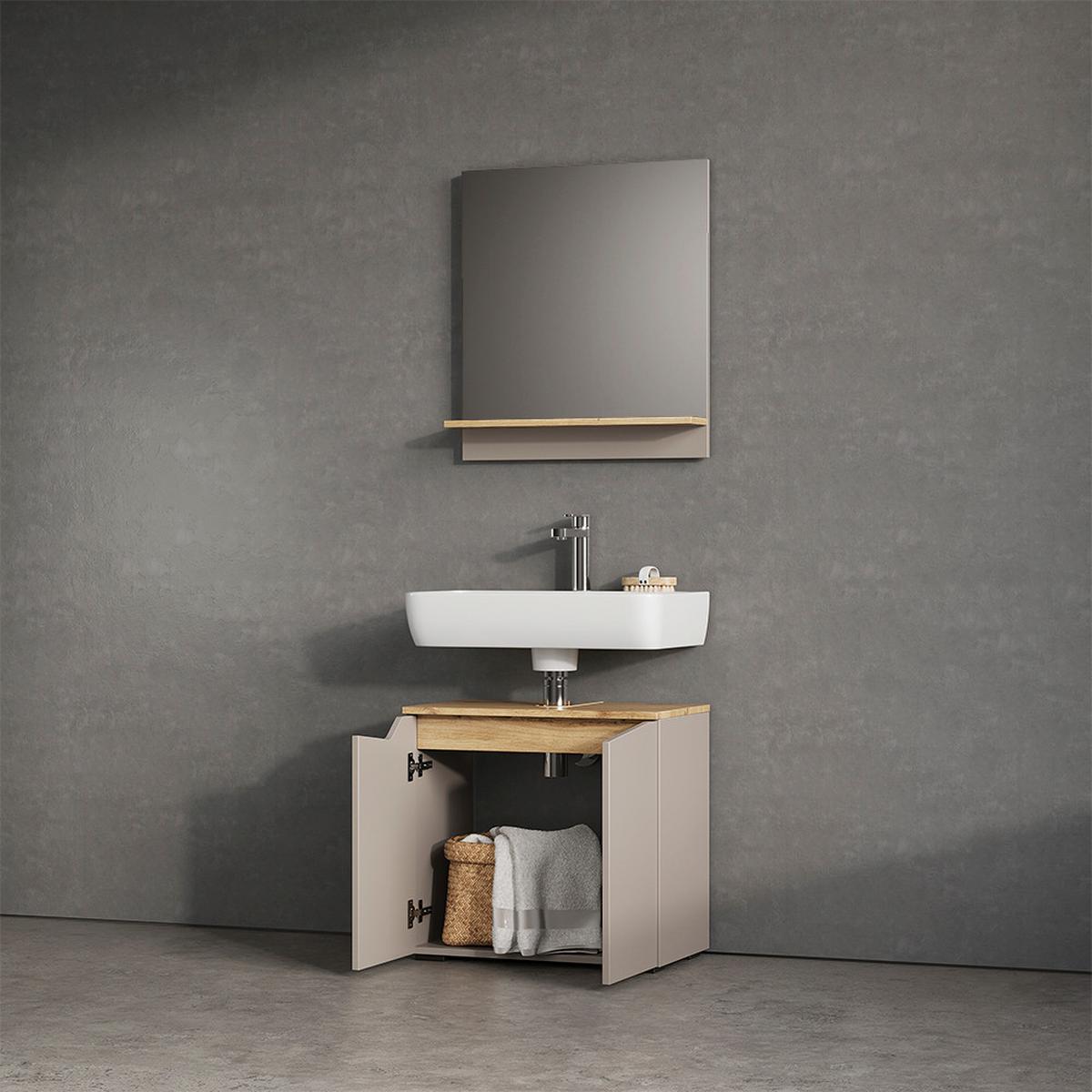 BADMÖBEL-SET Timavo Greige 2 Teile - Greige, Holzwerkstoff (60/57/35cm) - Livinity®