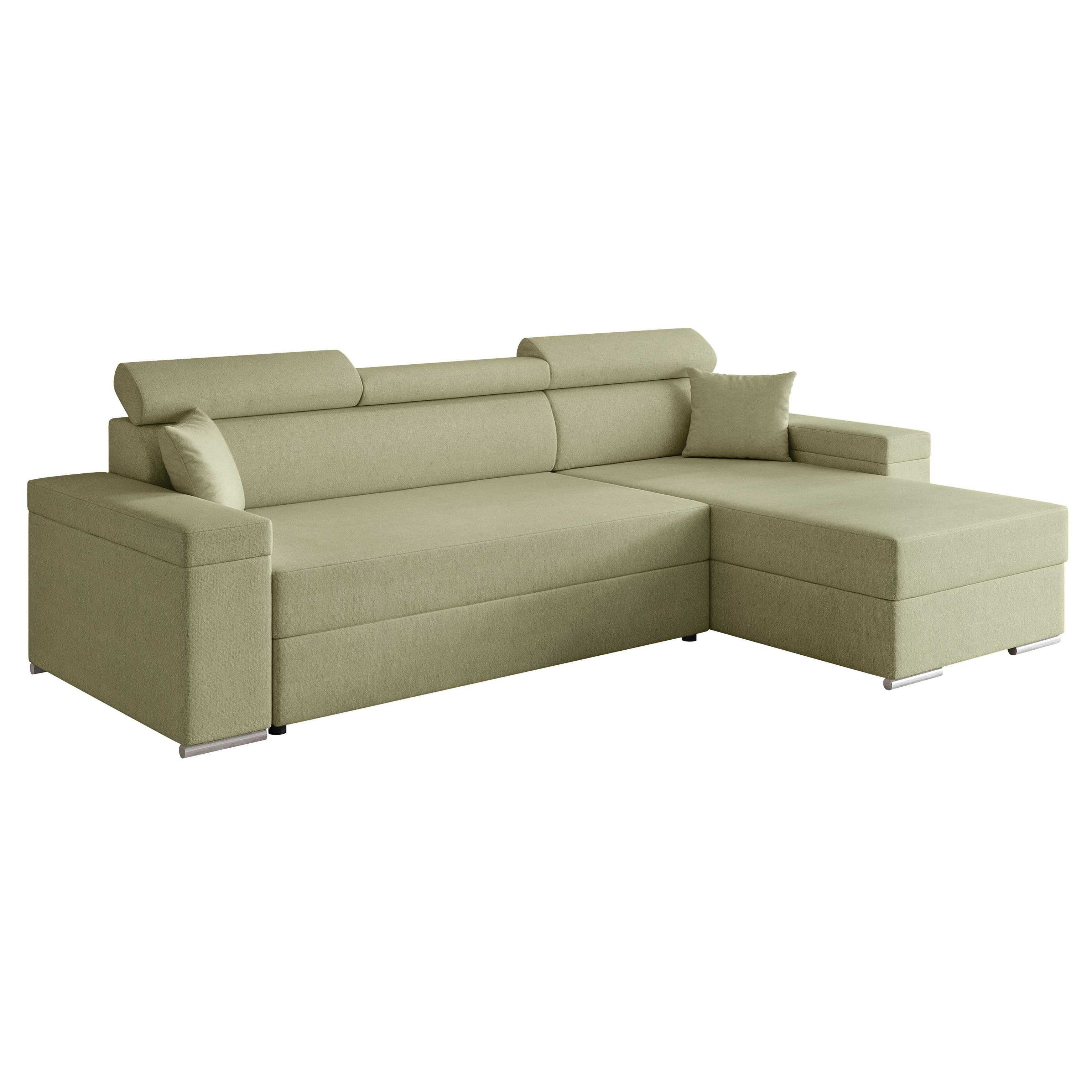ECKSOFA AISHA Rechts mit Schlaffunktion und Bettkasten Grün - Chromfarben/Grün, Kunststoff/Textil (250/130cm) - Idohome