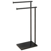 HOMCOM Freistehender Stahl-Handtuchhalter – 2-Stangen-Organizer, platzsparend, 35,5B x 20T x 78H cm – Schwarz - Schwarz, Metall (20/78/35.5cm) - HOMCOM