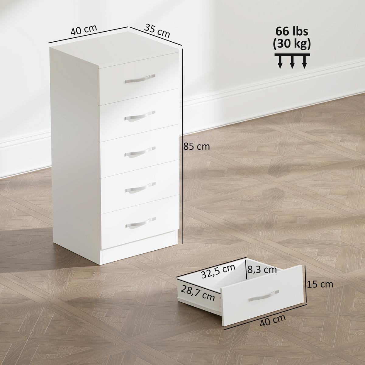 KOMMODE Spanplatte Weiß - Silberfarben/Weiß, Holzwerkstoff (35/85/40cm) - HOMCOM