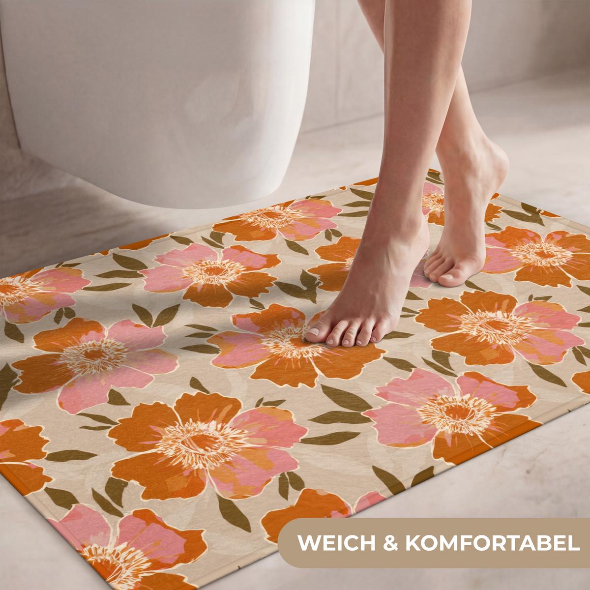 WC-VORLEGER Blumen - Motiv - Retro Toilettenteppich 90x60 cm - Multicolor, Textil (90/1cm) - OnlyWow