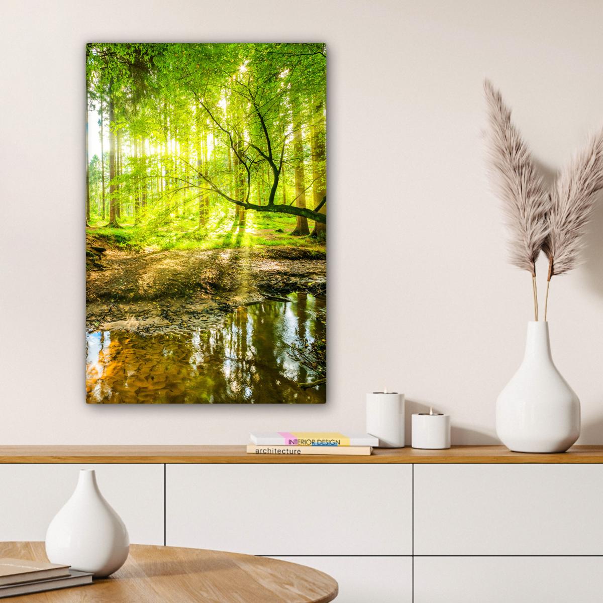 LEINWANDBILD Wald - Landschaft - Wasser - Bäume - Sonne - Grün - Natur Wanddeko 40x60 cm - Grün, Textil (40/60cm) - MuchoWow