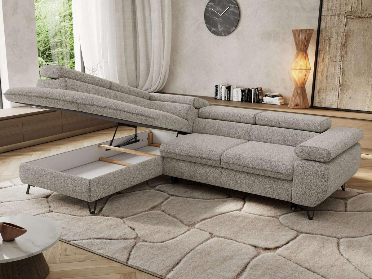 ECKSOFA PABLO L Hellgrau Struktur - Links Seite mit T25 Topper - Hellgrau/Schwarz, Textil/Metall (208/273cm) - MKS