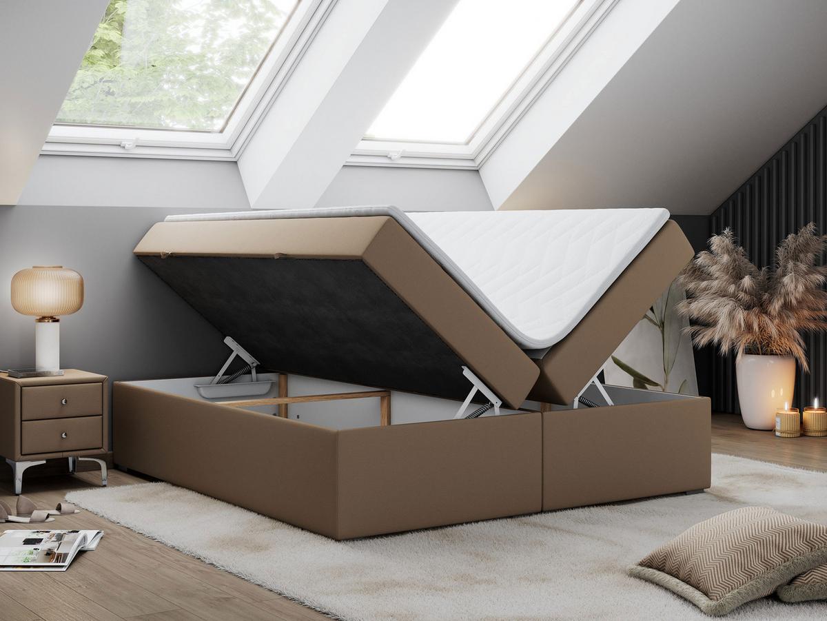 BOXBETT BESS 160/200 Braun Kunstleder - H4 - Braun, Holz/Textil (160/200cm) - MKS