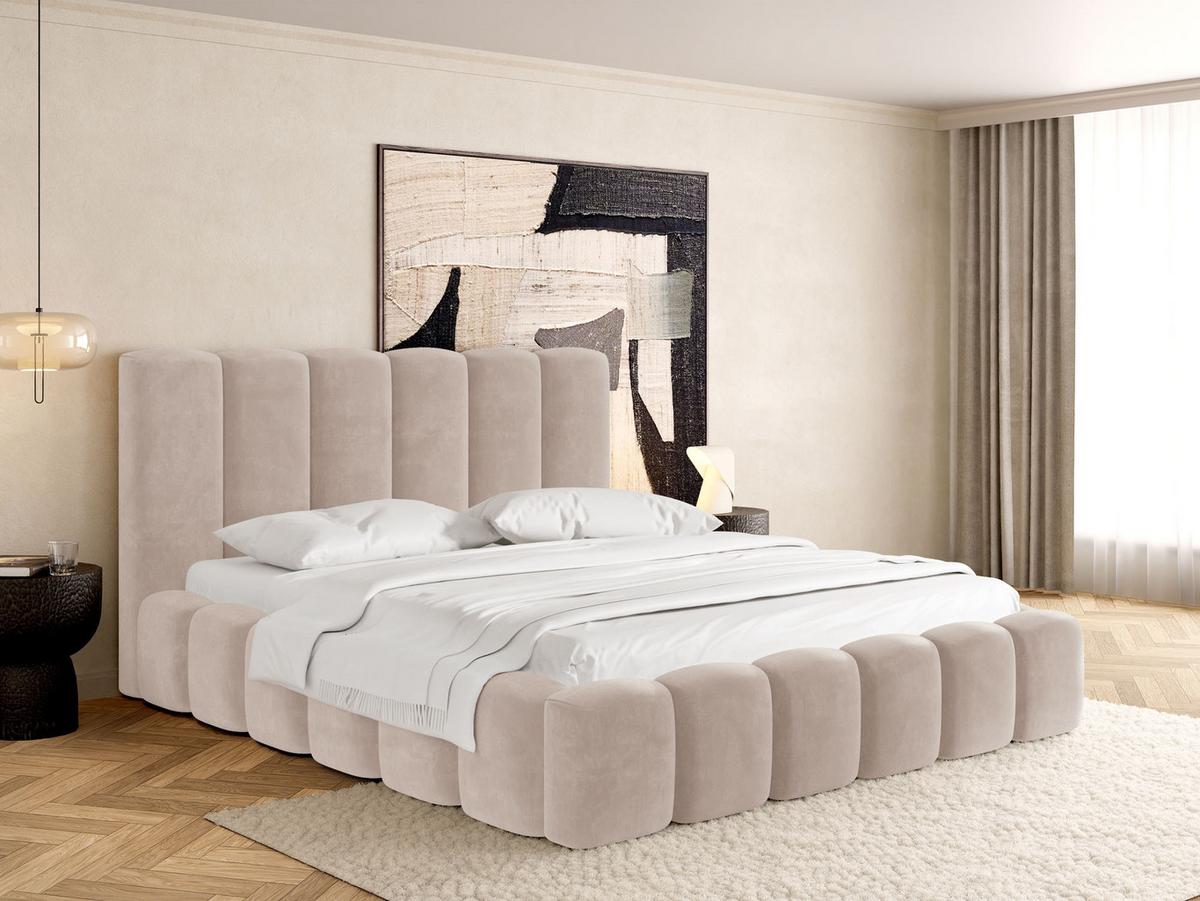 POLSTERBETT Serenity mit Bettkasten, Beige Samt 120x200 cm - Ecru/Beige, Holzwerkstoff/Kunststoff (120/200cm) - WFL GROUP