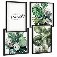 BILDER SET 4er Set - 50x50 cm & 40x60 cm Schwarzer Rahmen - Sweet Home Green Plants - Schwarz, Kunststoff (50/50cm) - TULUP