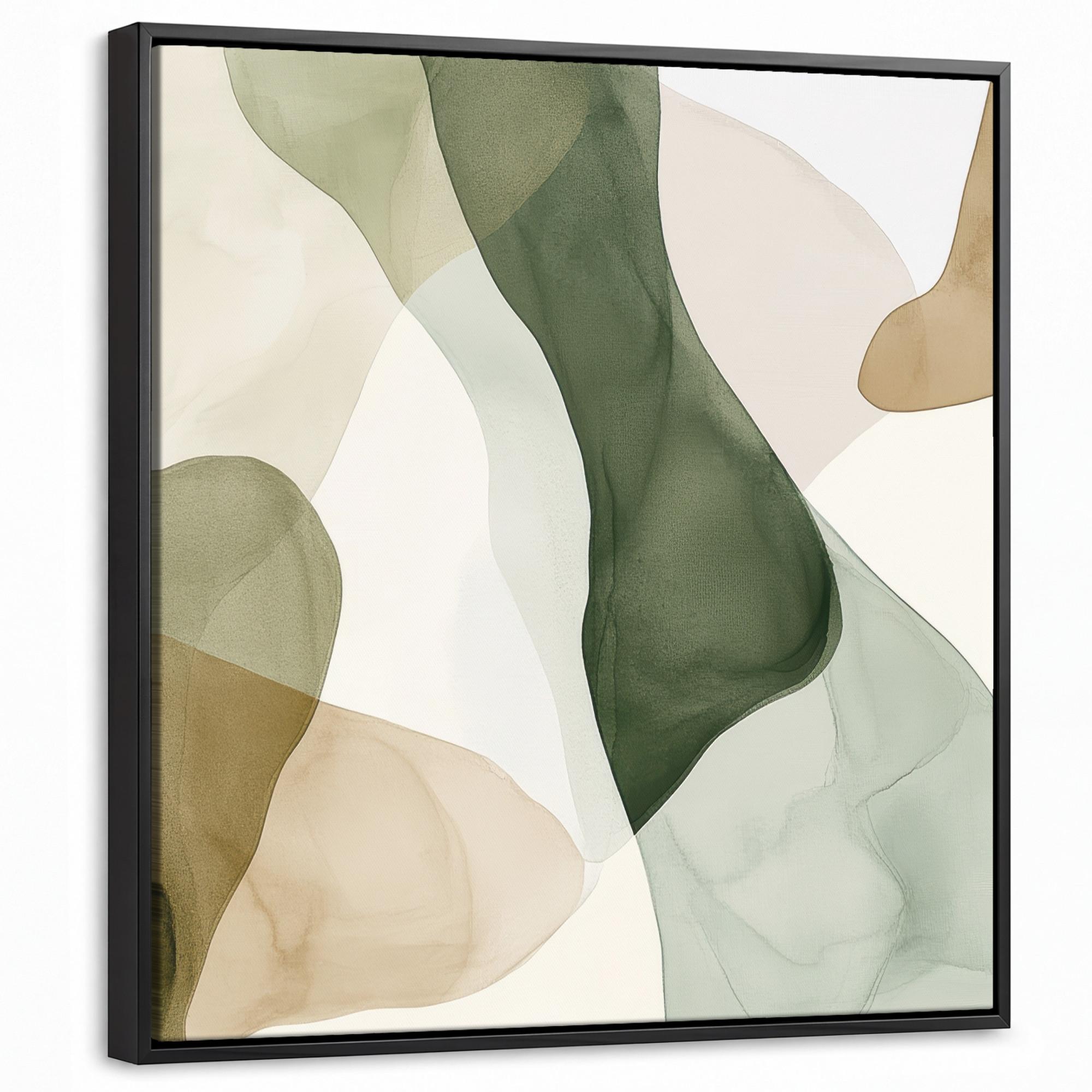LEINWAND Bilder mit Rahmen - Japandi - Abstrakt - Grün - 50x50 - Salbeigrün, Textil (50/50cm) - MuchoWow