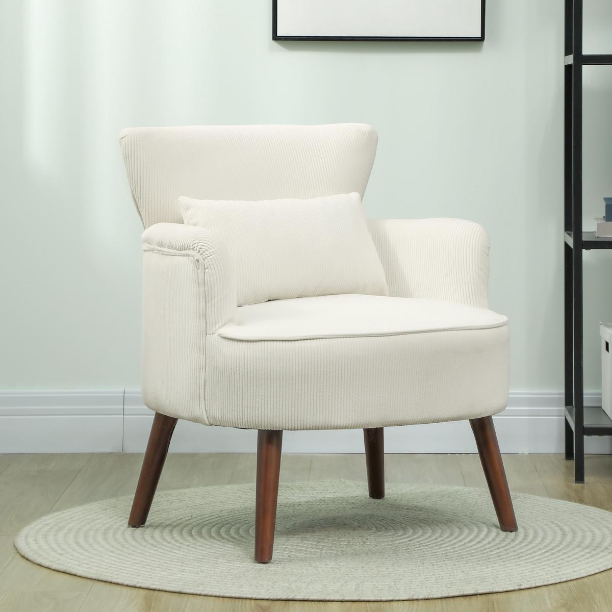 SESSEL mit Rückenlehne, abgerundeten Armlehnen Gepolstert Loungesessel Kordoptik - Beige, Textil (69/78/69.5cm) - HOMCOM