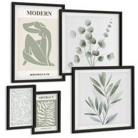 BILDER SET 5er Set - 50x50 cm & 20x30 cm & 40x60 cm Schwarzer Rahmen - Matisse entwirft Boho-Pflanzen - Schwarz, Kunststoff (40/60cm) - TULUP