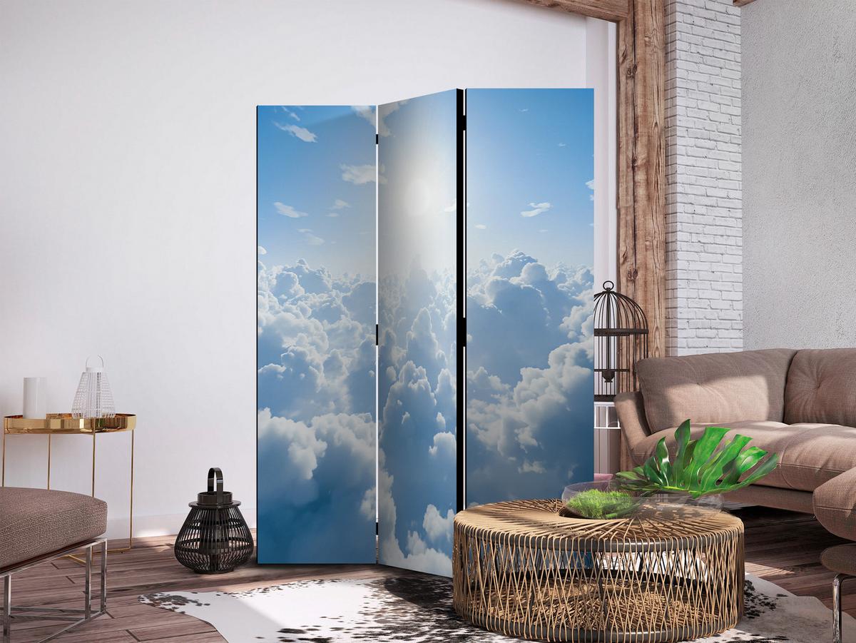 PARAVENT Beidseitig Bedruckter 3-tlg 135x172 cm Sonne Himmel und Wolken - Blau, Holz/Textil (135/172/3cm) - Muralo