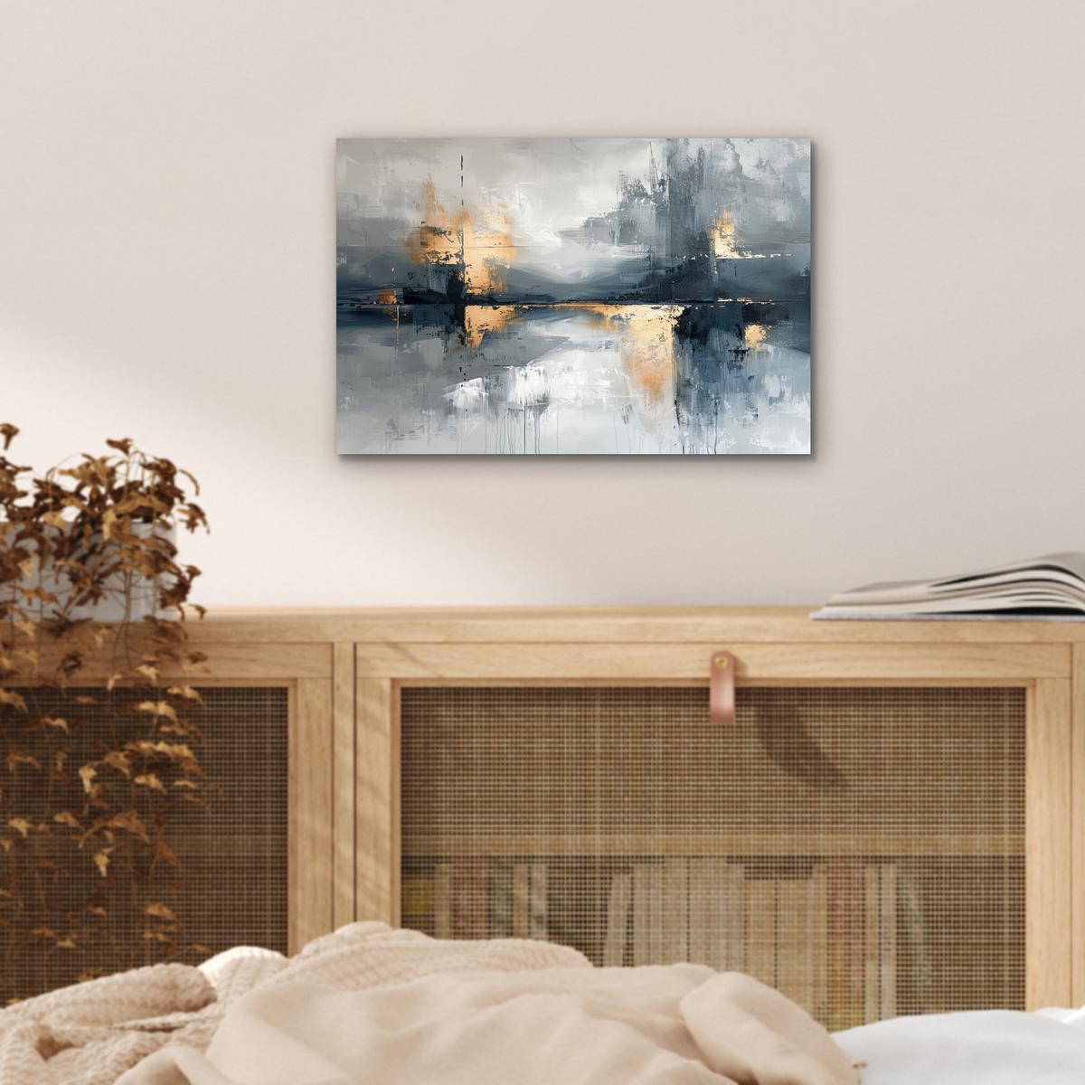 METALLBILD Kunst - Grau - Gold - Abstrakt 30x20 cm - Dunkelgrau, Metall (30/20cm) - MuchoWow