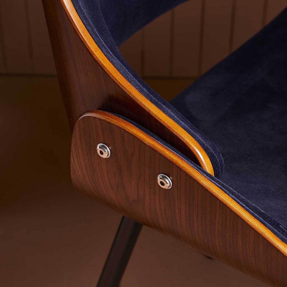 STUHL in Nussbaumoptik mit Sitzfläche aus Velours - Mannix - Blau, Holz (51/61/63.5cm) - Signature