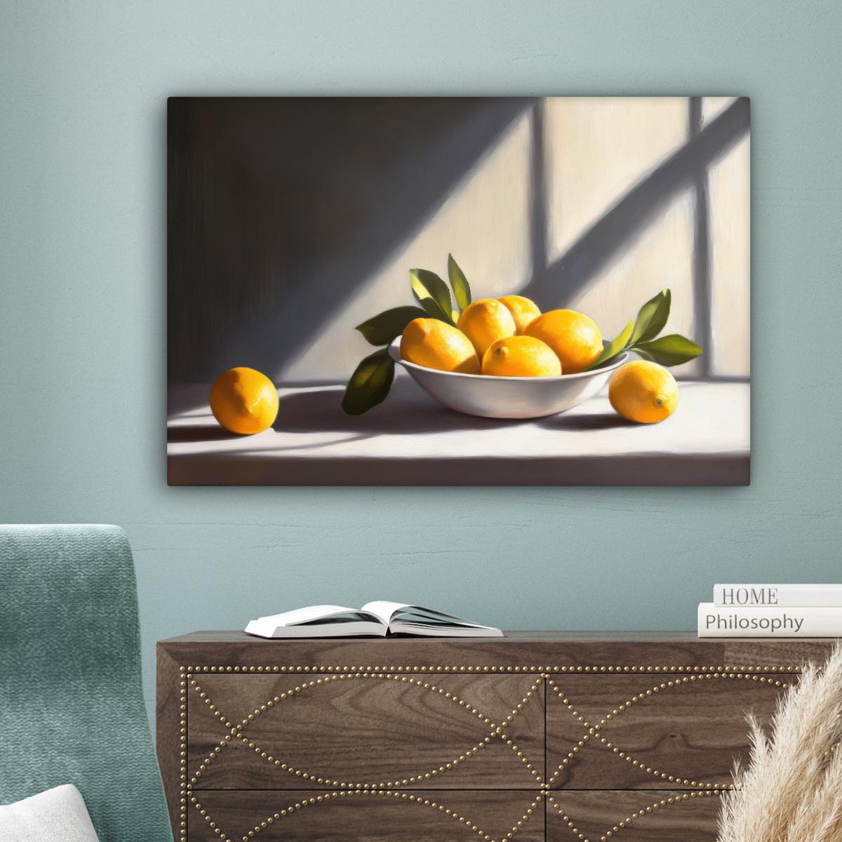 LEINWANDBILD Zitronen - Stilleben - Gelb Gemälde 60x40 cm - Gelb, Textil (60/40cm) - MuchoWow